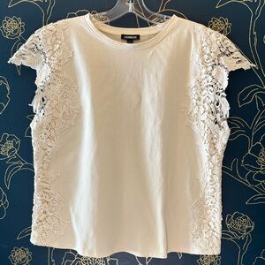 EXPRESS lace CAP SLEEVE ivory tee tank LARGE cotton APPLIQUÉ